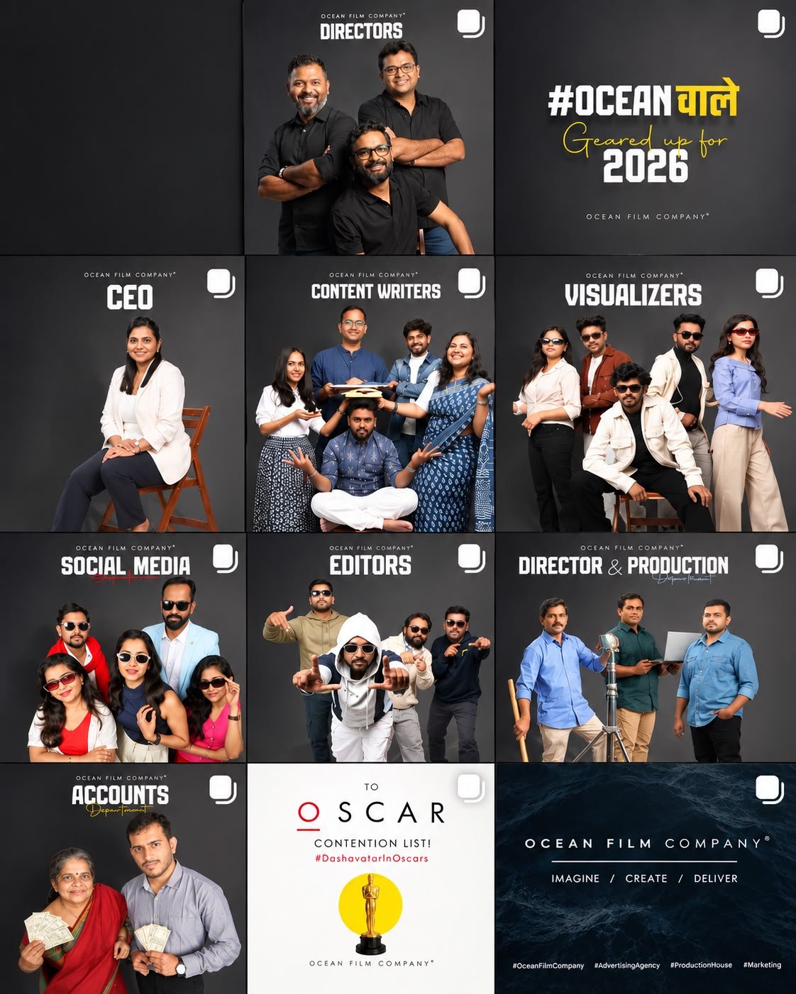 Ocean Film Company department-focused social media campaign grid
